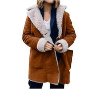 Gefomuofe Veste en daim pour femme - Élégant - Manteau en laine avec boutons - Chaud - Doublure polaire Sherpa - Manteau d'hiver vintage uni - Parka fonctionnelle, café, XXL
