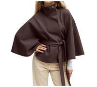 Gefomuofe Veste en laine pour femme Kruz - Manches chauve-souris - Ponchos - Col montant - Bouton - Couleur unie - Cape avec ceinture - Trench - Manteau d'hiver court - Veste d'affaires - Vêtement