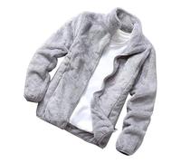 Gefomuofe Veste polaire pour homme - Doublée - Fermeture éclair intégrale - Col montant - Fermeture éclair - Veste en peluche - Veste douillette - Veste confortable de transition, gris, 3XL