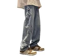 Gefomuofe Y2k - Jean baggy pour homme - Vintage - Coupe droite - Denim - Pantalon adolescent - Pantalon streetwear hip hop - Taille haute - Grande taille - Bleu clair, N bleu., M