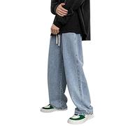 Gefomuofe Y2k - Jean baggy pour homme - Vintage - Coupe droite - Denim - Pantalon adolescent - Pantalon streetwear hip hop - Taille haute - Grande taille - Bleu clair, O bleu clair, M
