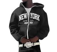 Gefomuofe Y2K Veste zippée à capuche New York Imprimé étoiles Graphics Harajuku pour couples Sweatshirt Vintage Veste à capuche Unisexe Locker Sweat à capuche 90's E-Girl Top, Noir , XXXL