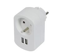 Gefotech 25415 double chargeur usb + prise, Blanc