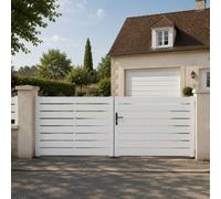 Gefradis Portail battant Manuel PVC Blanc Structure renforcée Largeur 350 cm x Hauteur 140 cm ajouré Lyon