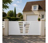 Gefradis Portail battant Manuel PVC Blanc Structure renforcée Largeur 400 cm x Hauteur 160 cm Semi ajouré CAMBRAI