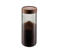 GEFU Bokaro Bokaro Boîte de conservation en verre borosilicate strié avec couvercle en bois d'acacia, hermétique, gris fumé 1500 ml
