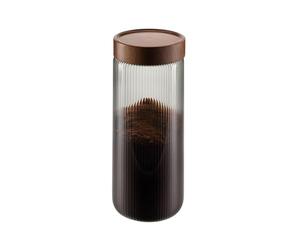GEFU Bokaro Bokaro Boîte de conservation en verre borosilicate strié avec couvercle en bois d'acacia, hermétique, gris fumé 1500 ml