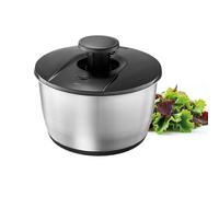 GEFU Essoreuse à salade Push IT Ø 25 cm | Bol en acier inoxydable de 5 l | Mécanisme à pression et bouton d'arrêt | Passe au lave-vaisselle | Fond en silicone antidérapant