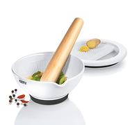 GEFU Mortier en porcelaine avec râpe et pilon bois Suri