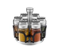GEFU KIPPO Carrousel à épices 7 pièces | Verre borosilicate & acier inoxydable | Set rotatif avec 6 saupoudreurs + couvercle | Protection des arômes pour herbes et épices