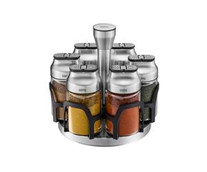 GEFU KIPPO Carrousel à épices 7 pièces | Verre borosilicate & acier inoxydable | Set rotatif avec 6 saupoudreurs + couvercle | Protection des arômes pour herbes et épices