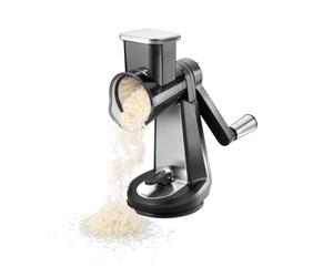 GEFU Râpe à tambour avec 3 tambours - Fine, grossière et tranches, pilon, pied haut, ventouse sous vide, facile à nettoyer, plastique/acier inoxydable