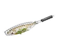 GEFU Rôtissoire à poisson BBQ Acier inoxydable/plastique 49,5x12x1,5cm, argent/noir