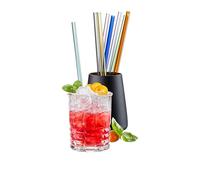 GEFU Set de pailles en Verre Future 8 pcs. avec Brosse, 23 cm, Verre borosilicaté, Multicolore