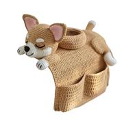 Gehäkelte Armlehnen-Organiseur | Niedliche Hunde-Couch-Aufbewahrungstasche | Handgefertigte Sofa-Aufbewahrungstasche mit Getränkehalter | Perfekt für Relaxsessel, Bett, Homeoffice | Niedliche