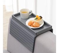 GEHE Plateau d'accoudoir de canapé en bambou naturel, table basse flexible et pliable avec surface antidérapante pour collations, téléphone, télécommande, tasses - Gris
