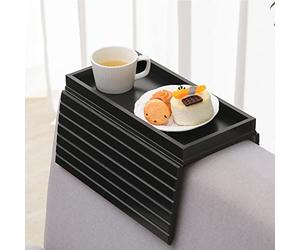 GEHE Plateau en bambou pour accoudoir de canapé, table d'appoint, accoudoir anti-chute, porte-gobelet pour collations, boissons, bières, téléphone, contrôle, flexible et portable, dessous antidérapant