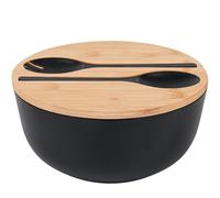GEHE Saladier en Fibre de Bambou Avec Couverts - Grand Bol Mélangeur de 24,9 cm Avec Couvercle pour Fruits, Salades et Décoration (Noir)