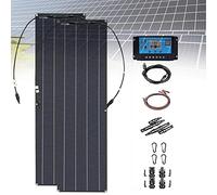GEHPYYDS Panneau Solaire Flexible Portable 200 W/400 W 12-24 V, Kit SystèMe Panneau Solaire Monocristallin ContrôLeur Charge Hors RéSeau 40 A Et CâBle Connexion pour Bateau Remorque RV,2×200W