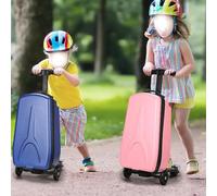 GEHPYYDS Valise Enfant 20 Pouces avec Trottinette Amovible, Bagage Cabine Rigide Pliable pour Tout-Petits de 4 à 15 Ans, avec poignée réglable, Direction et Frein faciles, pour Voyager Pink