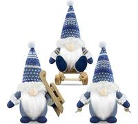 Gehydy Traîneau GNOME de Noel Lot de 3 Deco Noël GNOME Peluche Elfe Christmas Décoration pour Maison Cuisine - Bleu