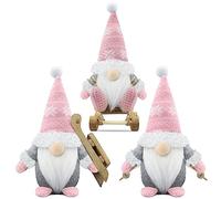 Gehydy Traîneau GNOME de Noel Lot de 3 Deco Noël GNOME Peluche Elfe Christmas Décoration pour Maison Cuisine - Rose