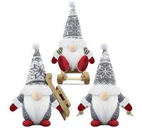 Gehydy Traîneau GNOME de Noel Lot de 3 Deco Noël GNOME Peluche Elfe Christmas Décoration pour Maison Cuisine - Gris