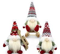 Gehydy Traîneau GNOME de Noel Lot de 3 Deco Noël GNOME Peluche Elfe Christmas Décoration pour Maison Cuisine - Rouge