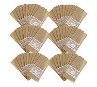Geieold 100 pcs Toile de Dentelle Couverts Rustique Mariage Vaisselle Couteau Fourchette Titulaire Sac Hessien Table Décoration Accessoires