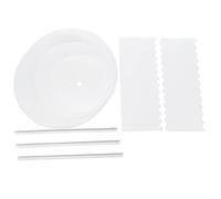 Geieold Ensemble de Disques à Gâteau Rond en Acrylique - Disques à Gâteaux Plateaux de Base en Cercle avec Trou Central - 2 Grattoirs à Peigne (4 Motifs) et Tige de Cheville