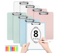 Geila Porte-bloc en plastique avec porte-stylo, lot de 8 porte-bloc A4 et support de table avec crochets | 31,2 x 22,4 cm, convient pour les bureaux, les écoles, les hôpitaux (blanc + rose + vert +