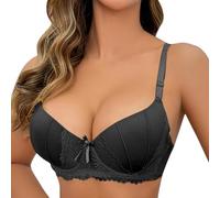 Geile Sachen Soutien-gorge push-up pour femme, multicolore, nœud en dentelle, petite poitrine, soutien-gorge push-up fitness, Noir , 36