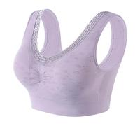 Geile Sachen Uni Baumwolle ohne Stahlring, Anti-Ausdehnungs-Schlaf- und spurlos Verstellbarer Sport-BH Body Damen, lilas, 4XL