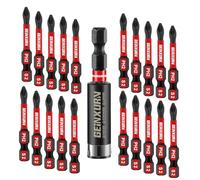 GEINXURN 20 Pièces Phillipes Cruciforme Antidérapant Embouts de Vissage aux Chocs PH2 50mm, Jeu d'embout Magnétique pour Visseuse Tournevis Tige Hexagonale 1/4" S2 Acier Allié avec 1 Porte-embout 60mm