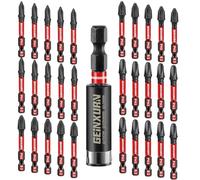 GEINXURN 30 Pièces Phillipes Cruciforme Embouts de Vissage aux Chocs PH1 PH2 PH3 50mm, Jeu d'embouts Magnétique pour Visseuse Tournevis Tige Hexagonale 1/4" S2 Acier Allié avec 1 Porte-embout de 60mm