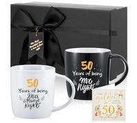 Geiserailie 2 Tasses 50 Years Mr and Mrs Mugs en Céramique avec Cartes Inscription pour Couples Cadeaux de Noël Amusants dans des Boîtes Cadeaux Noires pour Mariage Anniversaire 380 ml (Élégant)