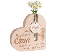 Geiserailie Cadeau pour Grand-Mère Vase Cœur en Bois avec Gravure pour Noël Anniversaire fête des Mères pour Belle-Mère, Arrière-Grand-Mère, Grands-Parents
