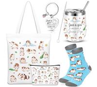 Geiserailie Coffret cadeau 5 pièces pour femme avec sac fourre-tout Just a Girl Who Loves Cochon d'Inde, trousse de maquillage, porte-clés, gobelet, chaussettes pour Noël, les amoureux des animaux