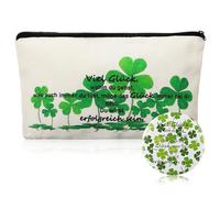 Geiserailie Coffret Cadeau Bonne Chance 1 Petite Trousse à Cosmétiques Inspirante Petite Trousse de Maquillage avec 1 Mini Miroir Rond en Verre Merci Cadeaux d'Adieu pour Les Femmes