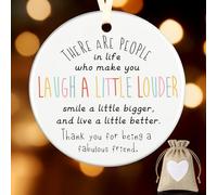 Geiserailie Décoration de sapin de Noël en céramique avec citation en anglais « Laugh a Little Louder » - Cadeau pour femme et homme - Meilleur ami, anniversaire, Noël, souvenir d'adieu