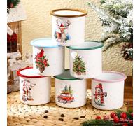 Geiserailie Lot de 6 Tasses à Café de Noël en Émail - 355 ml - Décorations et Cadeaux pour la Famille, les Amis et les Collègues (Couleur Claire, Série)