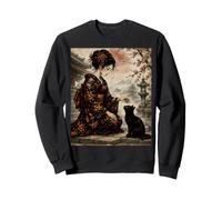 Geisha Assis à côté d'un Chat Noir Traditionnel Japonais Sweatshirt