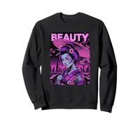 Geisha avec Arbre à Fleurs de Sakura Parapluie et lumières de la Ville Sweatshirt