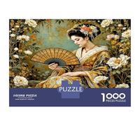 Geisha avec éventail Fleuri 1000 Pièces Coffret Puzzle Grâce Orientale Puzzle Premium Carton Solide - Ultra Dur Couples, Top Noté, Cadeau Noël Parfait pour Tout Le Monde 52x38cm/1000pcs