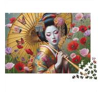 Geisha avec Parapluie Puzzle Classique 1000 Pièces Carton Robuste pour Adultes, Défi Impossible Difficile, Anti-Stress & Décoration Murale, Cadeau De Relaxation 52x38cm/1000pcs