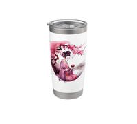 Geisha et cerisier en fleurs d'art japonais traditionnel Gobelet isotherme en acier inoxydable double paroi