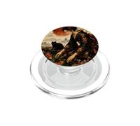 Geisha Feeding Black Cat Japanese Garden Red Moon Illustration PopSockets PopGrip pour MagSafe