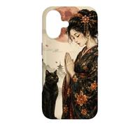 Geisha Greeting Black Cat by Stone Lantern Œuvre d'art Japonaise Coque pour iPhone 17