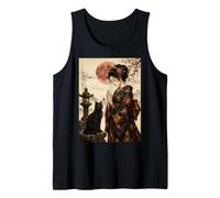 Geisha Greeting Black Cat by Stone Lantern Œuvre d'art Japonaise Débardeur