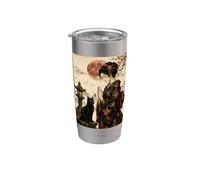 Geisha Greeting Black Cat by Stone Lantern Œuvre d'art japonaise Gobelet isotherme en acier inoxydable double paroi